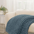 YAAPSU Chunky Knit Throw Blanket for Couch, 51"x63", 100% Hand Knitted Thick Cable Knit with Cozy Jumbo Chenille Yarn, Soft Large Rope Knot Crochet Blankets for Sofa Bed Living Room Décor, BlueSpruce