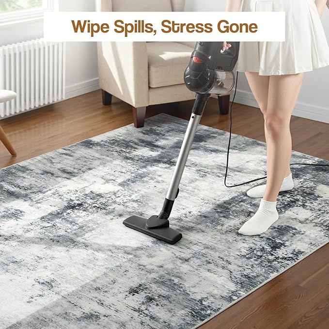 CRYPTOLITE Abstract Area Rug Washable Rug with Non-Slip Backing Low Pile Area Rugs for Living Room, Bedroom, Dining Room,4x6, Grey