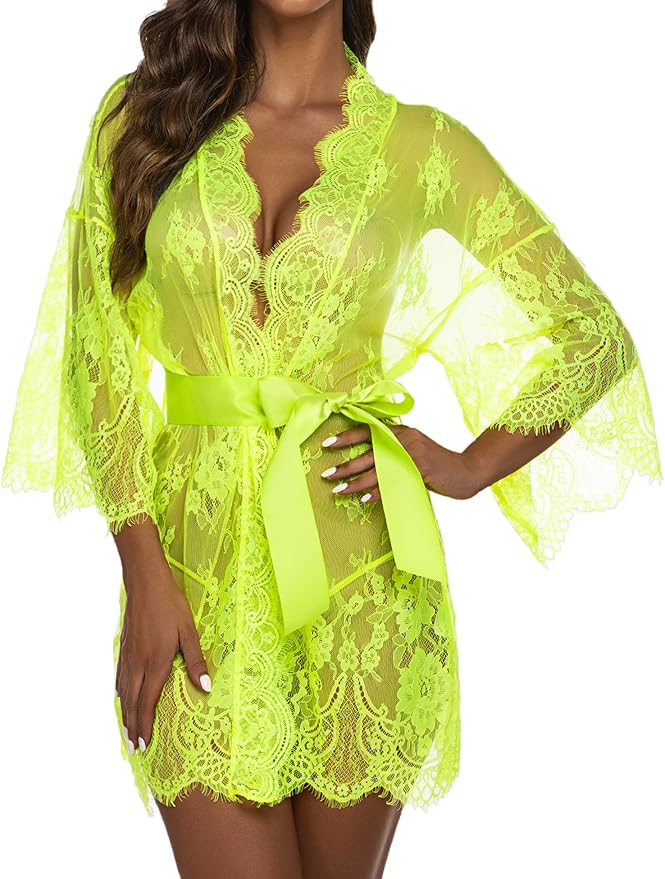 Avidlove Women's Lace Kimono Robe Babydoll Lingerie Mesh Nightgown S-5XL