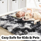 Amdrebio Black White Grey Rugs for Bedroom Living Room Decor, Fluffy Fuzzy Shaggy Furry Area Rug 5x7 for Kids Room Dorm Home Office Apartment, Shag Plush Floor Modern Cool Carpet for Teen Baby Boys
