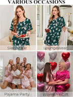 Silk Pajamas for Women Short Sleeve Satin 2 Piece Pj Set Soft V Neck Sleepwear Loungewear, S-XXL