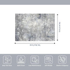 7x9 Washable Living Room Rug - Modern Abstract Neutral Indoor Rug for Dining Room, Kitchen, Bedroom, Non-Slip Low Pile Stain Resistant Carpet（Blue Grey,7x9）