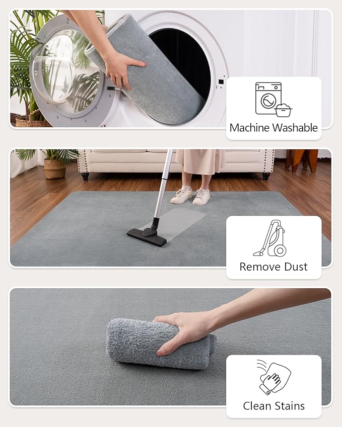 Andecor Shag Runner Rug for Bedroom Living Room, 2x6 Grey Washable Fluffy Hallway Runner Area Rugs for Kitchen Boys Girls Kids Room Home Decorations Carpet