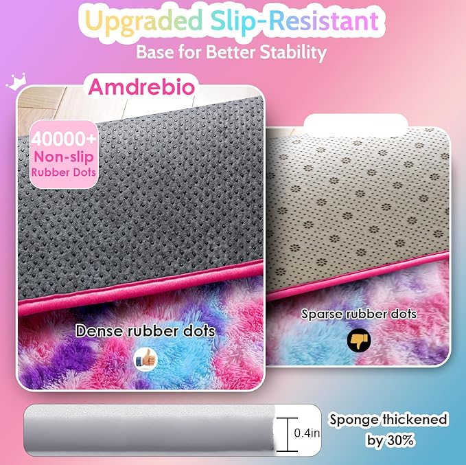 Amdrebio Hot Pink Rainbow Area Rug for Girls Room 5x8, Soft Fluffy Cute Fuzzy Colorful Kids Rugs for Bedroom Nursery Playroom Classroom, Shaggy Floor Princess Carpet for Baby Toddler Teen, Home Decor