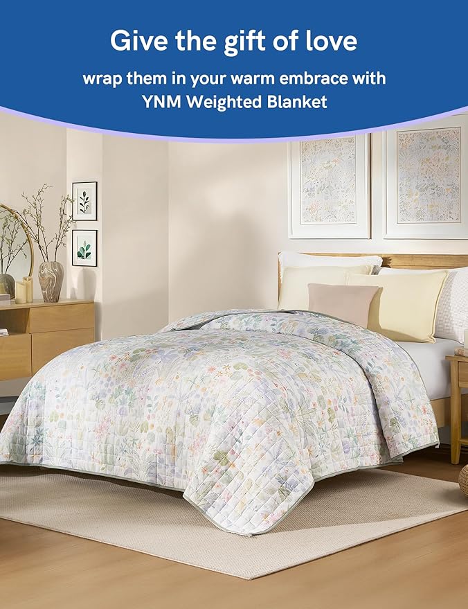 YnM King Size Cooling Nylon/PE Weighted Blanket for Adults (88x104 Inches, 40 Pounds, Jungle Bloom), Heavy Bed Blanket for Two Persons of 240~390lbs on Queen or King Bed