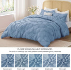 BEDELITE Cornflower Blue Queen Comforter Set - 3 Pieces Boho Pintuck Bedding Comforter Sets, Lightweight Soft & Warm Bed Comforter Queen with 2 Pillowcases for All Season