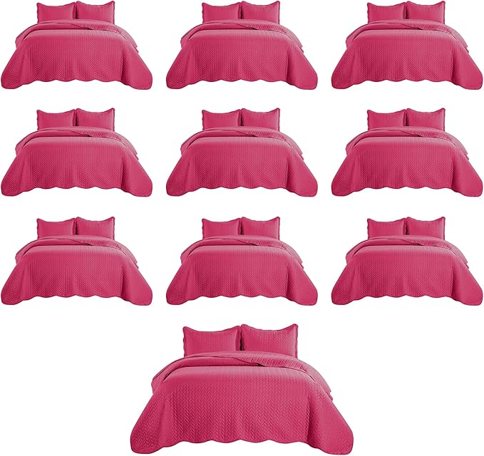 IR Imperial Rooms Queen Quilt Bedding Set (90" x 96") - Bulk Pack of 10 Wholesale for Hotels, Guest Bedroom & Airbnbs - Lightweight Microfiber Reversible Embossed Quilts Bedspreads (Pink)