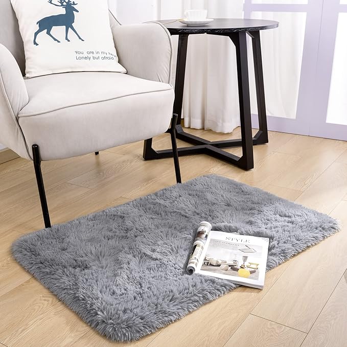 Noahas Door Mat Indoor Entrance,2x3 Shaggy Small Grey Area Rugs for Entryway,Non-Slip Fluffy Entry Bedroom Rug,Soft Plush Bedside Throw Kids Carpet