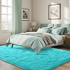 ISEAU 3x5 Area Rug for Living Room, Teal Blue Rugs for Bedroom, Kitchen, Soft Shaggy Carpets, Fluffy and Machine Washable Mats, Under Bed, On Nursery Floors Mat, Boys, Girls Room Carpet Decor
