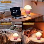 ULAROOM Small Mushroom Lamp,USB-Plug in Bedside Table Lamps with 3-Temperature LED Bulb Dimmable,Unique Cute Aesthetic Home Decor for Living Room,Bedroom, Modern Ceramic Base Glass Lamp(Pink)