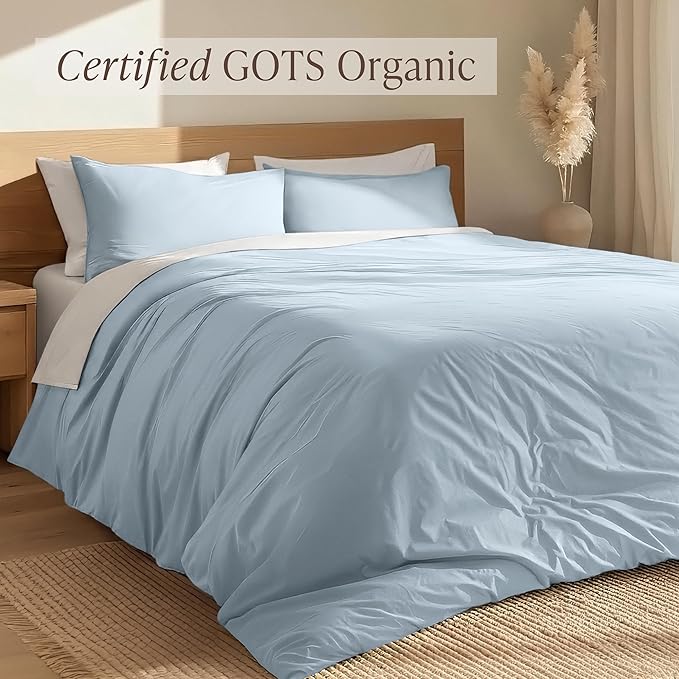 Bare Home 100% Organic Cotton California King Duvet Cover Set - Crisp Percale Weave - Lightweight & Breathable - Cooling Duvet Cover Set (Cal King, Winter Blue)