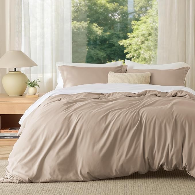 Bedsure Duvet Cover Queen Size - Soft Double Brushed Bedding Set for Kids & Adults, Zipper Closure, 3 Pieces, Includes 1 Duvet Cover (90"x90") & 2 Pillow Shams, NO Comforter, Hazel