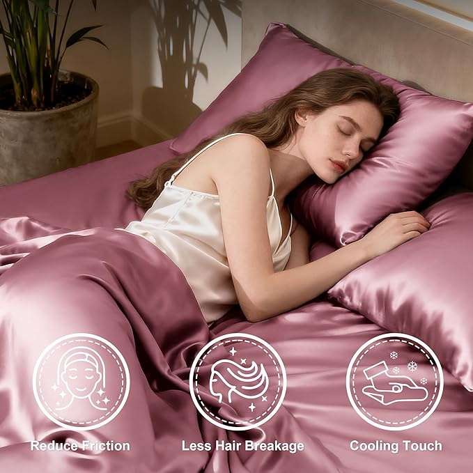 Love's cabin Twin Satin Sheets Sets - 3 Piece Rose Taupe Silky Bed Sheets with Deep Pockets, Luxury Silk Feel Satin Twin Size Sheet Set Bedding Set (1 Flat Sheet,1 Fitted Sheet,1 Pillow case)