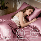 Love's cabin Satin Queen Sheets Set - 4 Piece Rose Taupe Silky Bed Sheets Set with Deep Pocket, Luxury Silk Feel Satin Queen Size Sheet Set (1 Flat Sheet,1 Fitted Sheet,2 Pillow Cases)