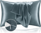 BEDELITE Satin Pillowcase with Zipper 2 Pack, Space Grey Pillow Cases Standard Size, Super Soft and Cooling Similar to Silk Pillow Cases, Gift for Women Men(20x26 Inches)