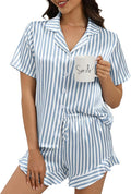 Silk Pajamas for Women Button Down 2 Piece Satin Pjs Shorts Set Ruffle Notch Collar Sleepwear Loungewear