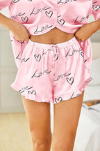 HOTOUCH Womens Satin Pajamas Set Button Down 2 Piece Silk Pjs Shorts Set Ruffle Lingerie Notch Collar Sleepwear