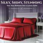 SLEEP SANCTUARY Satin Sheets King Size – 4 Piece Luxury Silky Bed Set, Softer Than Silk, 15" Deep Pocket, Cooling & Wrinkle-Free, Moisture-Wicking & Breathable for Hair & Skin (Red)