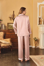 Ekouaer Women's Classic Button Down Long Satin Silk Pajama Set