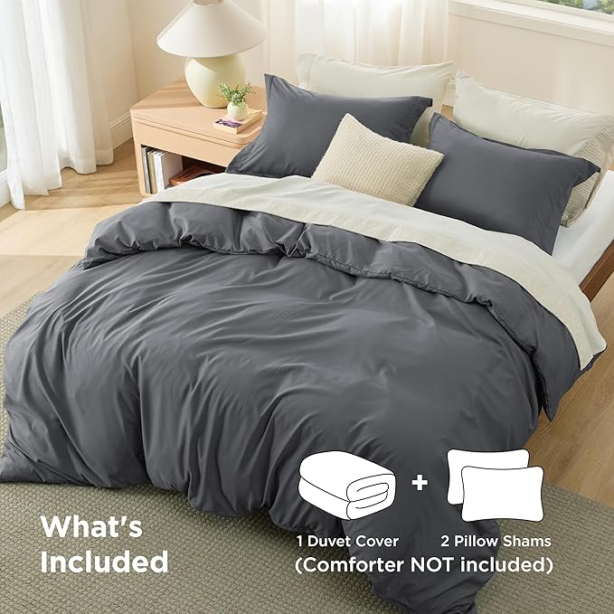 Bedsure Duvet Cover Queen Size - Soft Double Brushed Bedding Set for Kids & Adults, Zipper Closure, 3 Pieces, Includes 1 Duvet Cover (90"x90") & 2 Pillow Shams, NO Comforter, Dark Grey