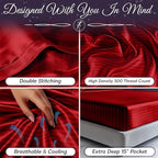 SLEEP SANCTUARY Satin Sheets Twin Size – 3 Piece Luxury Silky Bed Set, Softer Than Silk, 15" Deep Pocket, Cooling & Wrinkle-Free, Moisture-Wicking & Breathable for Hair & Skin (Striped Red)