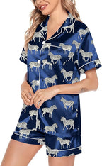 SWOMOG Satin Matching Pajamas Sets Couple Silk Button Down Nightwear Women & Men Short Sleeve Sleepwear 2 Pieces Loungewear