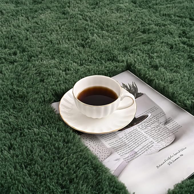 Deep Green Runner Area Rugs for Bedroom Living Room, 2x4 Feet Fluffy Bedside Rugs, Soft Shaggy Carpet Rug for Kids Room Nursery, Furry Cute Rugs for Girls Boys Dorm Room Home Decor