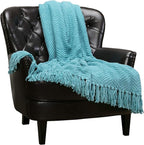 Chanasya Premium Textured Knit Throw Blanket with Tassels - Soft, Cozy Blanket for Couch, Bed, Living Room - 50" x 65” - Aqua