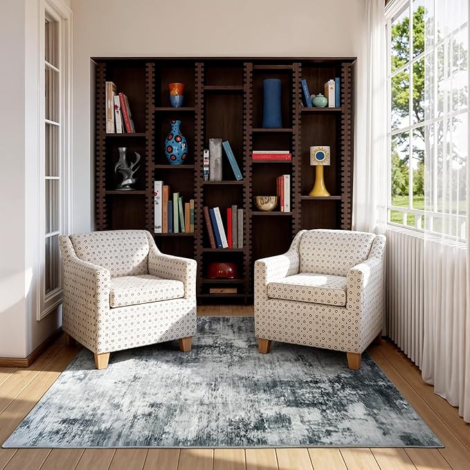 CRYPTOLITE Abstract Area Rug Washable Rug with Non-Slip Backing Low Pile Area Rugs for Living Room, Bedroom, Dining Room,4x6, Grey