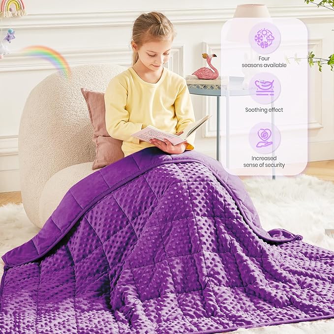 HOSUKKO Weighted Blanket - 10 lbs Purple Thciken Heavy Blanket - Small Size Breathable Comfortable Blanket(41 * 60 inches, 10 lbs)