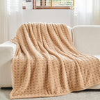 NEWCOSPLAY Super Soft King Blanket Brown Premium Silky Flannel Fleece 3D Waffle Checkered Lightweight Bed Blanket All Season Use (Brown, King(90"x110"))
