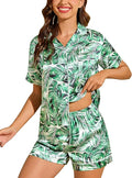 LecGee Womens Silk Satin Pajamas Short Sleeve Loungewear Two-Piece Sleepwear Button-Down Pj Set
