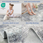 2x12 ft Washable Hallway Runner Rug – Non-Slip Stain-Resistant Low-Pile Long Carpet Runner for Kitchen Entryway Living Room Bedroom Bathroom, Modern Abstract Neutral (Blue Gray,2x12)