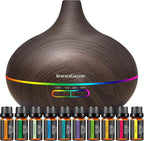 InnoGear Aromatherapy Diffuser & 10 Essential Oils Set, 400ml Diffuser Ultrasonic Diffuser Cool Mist Humidifier with 4 Timers 7 Colors Light Waterless Auto Off for Valentine's Gift, Dark Wood Grain