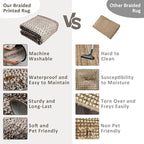9x12 Living Room Rug Large Washable Rug Non Slip Boho Accent Braided Print Carpet Indoor Throw Floor Cover Farmhouse Rustic Area Rug Bohemian Border Carpet for Bedroom Home Decor, Mocha