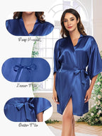 Women's Short Satin Robe Silky Bathrobes Bridal Bridesmaid Kimono Robe V-Neck Sleepwear S-XXL