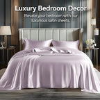 BEDELITE Satin Sheets Queen Size Bed Set, Luxury Soft Lavender Silky Sheets for Hair and Skin, Similar to Silk Bed Sheets Set 4 Pieces with 1 Deep Pocket Fitted Sheet, 1 Flat Sheet, and 2 Pillowcases