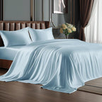 BEDELITE Satin Sheets Twin Size Bed Set, Luxury Soft Light Blue Silky Sheets for Hair and Skin, Similar to Silk Bed Sheets Set 3 Pieces with 1 Deep Pocket Fitted Sheet, 1 Flat Sheet, and 1 Pillowcase