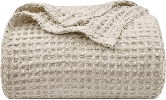 PHF Ultra Soft Waffle Weave Blanket Twin Size 66"x 90"- Washed Lightweight Breathable Cozy Woven Blanket for Bed - Aesthetic Decor for Couch Bedding Sofa Home Car - Light Khaki/Linen