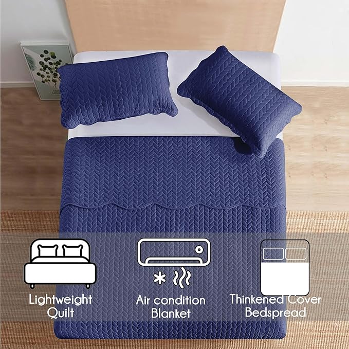IR Imperial Rooms Twin Quilt Bedding Set Size (68” x 86”) + 1 Pillow Shams (20” x 26” + 2”) - 2 Pcs All Season Lightweight Reversible Microfiber Coverlet Embossed Quilt Bedspread (Navy)
