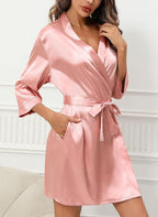 Samring Women's Bride Bridesmaids Robe Short Satin Kimono Robes for Wedding & Bridal Party Silk Bathrobes for Women