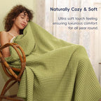 PHF Ultra Soft Waffle Weave Blanket Queen Size 90"x 90"- Washed Lightweight Breathable Cozy Woven Blanket for Bed - Aesthetic Decor for Couch Bedding Sofa Home Car - Olive Green