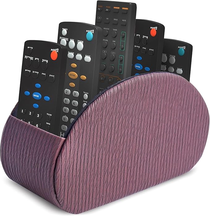 QIELIZI Remote Control Holder, PU Leather Remote Caddy Desktop Organizer with 5 Spacious Compartments for TV Remotes/Media Controllers/Office Supplies (1-Wood Brown