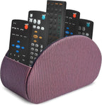 QIELIZI Remote Control Holder, PU Leather Remote Caddy Desktop Organizer with 5 Spacious Compartments for TV Remotes/Media Controllers/Office Supplies (1-Wood Brown