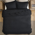 Bedsure Quilts Queen Size - Black Bedspread Queen Size & Lightweight Comforter, Modern Coverlet with Clover Pattern, Ultra Soft All-Season Bedding, 90 x 96 Inches | Stitch-Free Quilting, Ultra Soft, Lightweight, Machine Washable, Pet-Friendly