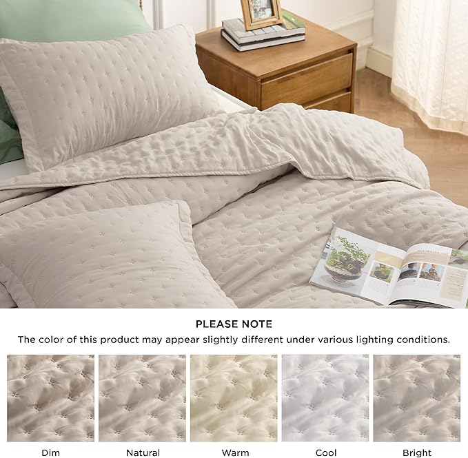 Bedsure California King Quilt - Linen Bedspread California King Size & Lightweight Comforter, Modern Farmhouse Coverlet with Clover Pattern, Ultra Soft All-Season Bedding, 111x106 Inches | Stitch-Free Quilting, Ultra Soft, Lightweight, Machine Washable...