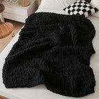 WESHIONGOO Chunky Knit Blanket Throw 51"×63" Knitted Throw Blankets for Couch Bed Fluffy Soft Blanket with Jumbo Chenille Yarn Thick 100% Handmade (Black)
