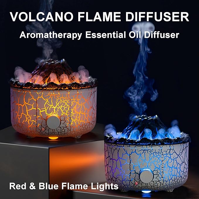 YALEDI Aromatherapy Essential Oil Diffuser, 560ml Ultrasonic Cool Mist Diffuser/Humidifier with Flame & Volcano 2 Mist Mode, for Bedroom,Office,Home, Auto Shut-Off, Remote Control, Gift (White)