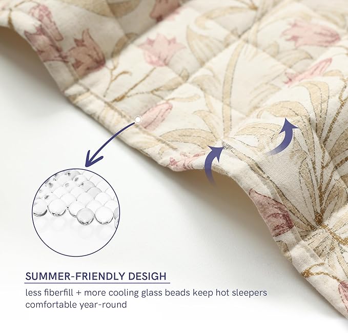 YnM 12lbs Weighted Blanket for Adults, Linen Heavy Bed Throw Blanket with Cooling Glass Beads for All Season Use, Ideal for ~110lbs (60x80 Inches, Queen, Campanula)