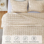 BEDELITE Velvet Quilt Set Queen Size - Luxury Velvet Comforter Bedding Set 3 Pieces, Lightweight Soft Cozy Shiny Urban Taupe Oversized Bedspread Coverlet for All Seasons with 2 Pillow Shams
